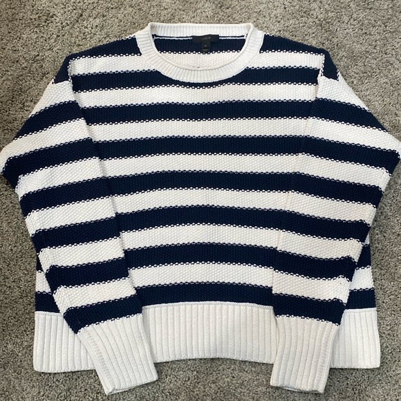 J. Crew Navy White Stripe Knit Crew Neck Long Sleeve Sweater M - Picture 2 of 10